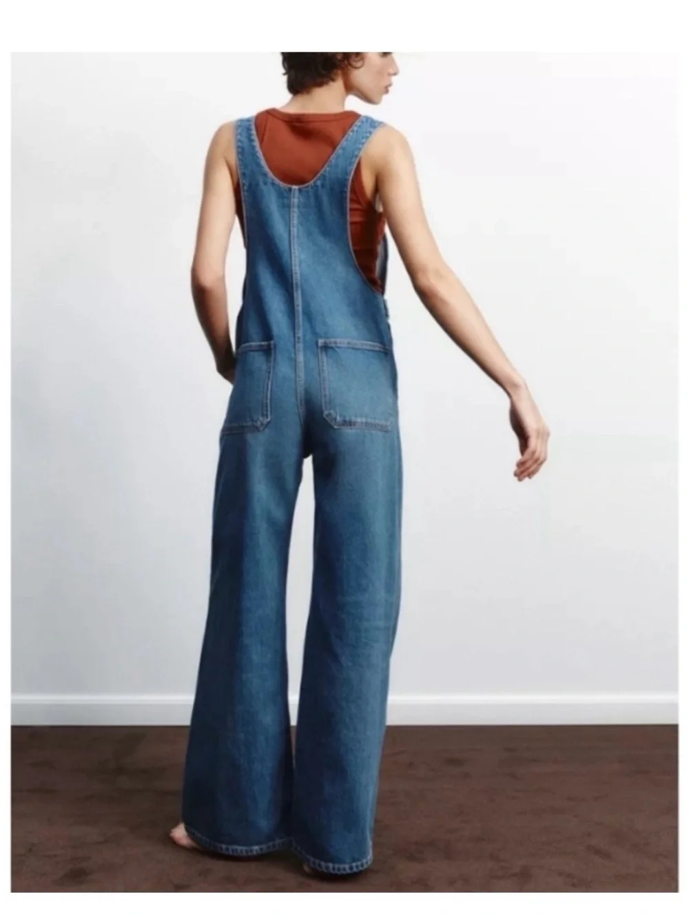 Zara Classic Blue Denim Wide-Leg Overalls